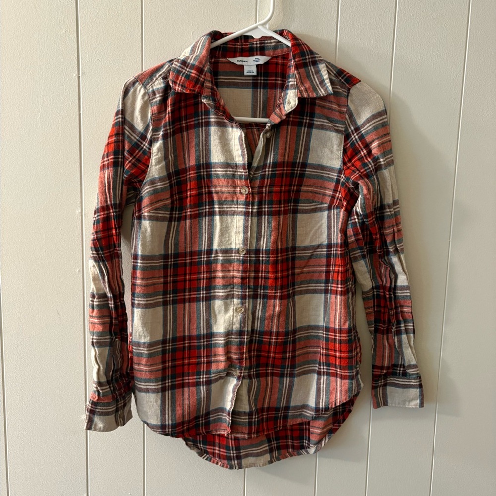 Old Navy Women’s XS Red and Black Plaid Button Down Shirt Flannel fall cozy